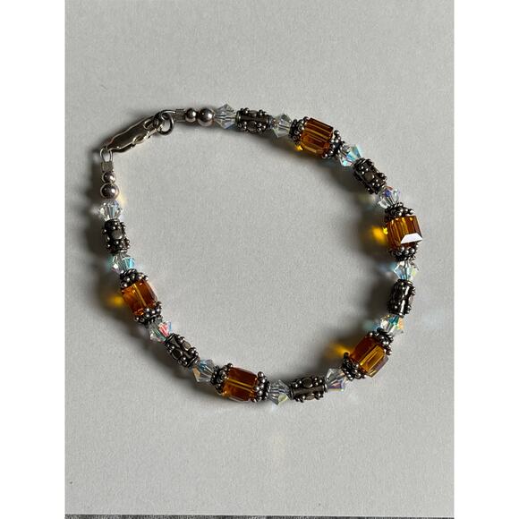 Bali Silver and Topaz - Handcrafted Austrian Crystal Beads Bracelet Jewelry - Picture 4 of 7